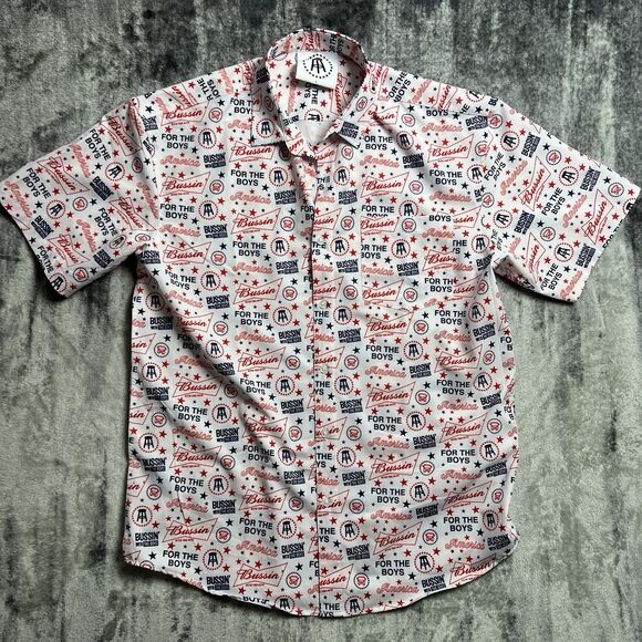 Barstool Sports Tropical Bros White Button Shirt Stars Bussin For The Boys‎ L - Picture 1 of 6